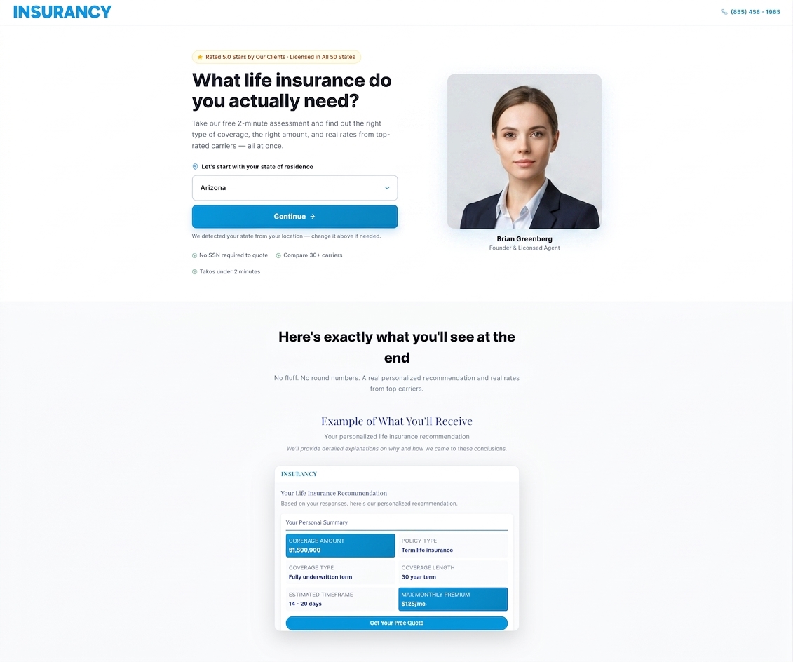 Signal multi-step quiz asking the prospect to select their goals for life insurance.