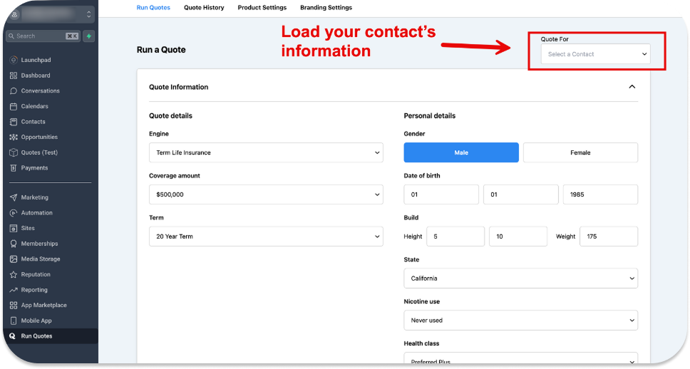GHL Agent Quoter Plugin 3 Load GHL Contact Information